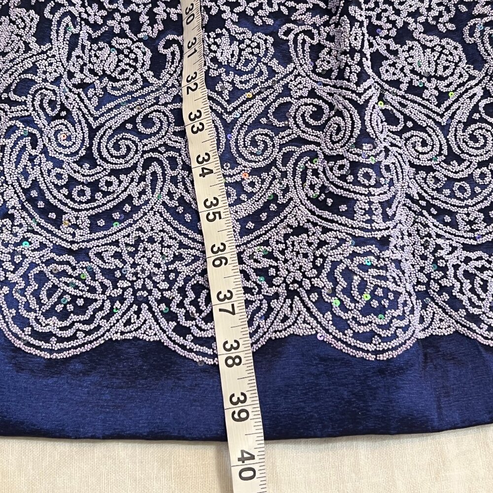 Leslie Fay Blue Fit & Flare Dress 16 Paisley Hem Sleeveless Party Made in USA - Picture 8 of 10